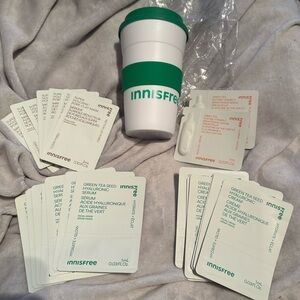 NEW Innisfree 24 foil packet bundle plus reusable 12 oz Travel Cup